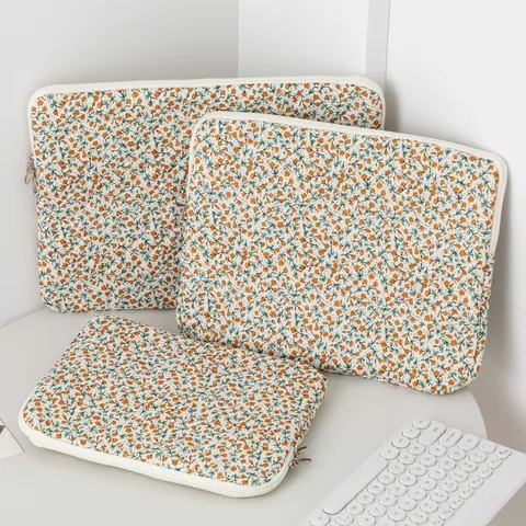 Korean Style Quilted Floral Laptop Sleeve Bag Soft Padded Protective Notebook Case For Tablet Students Laptop Sleeve