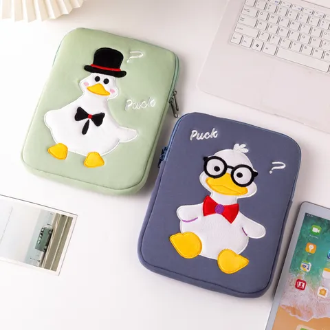 Cute Duck Embroidery Tablet Sleeve Shockproof Polyester Pouch Case For iPad Laptop Protective Inner Bag Travel Accessory