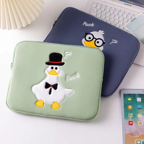Cute Duck Embroidery Tablet Sleeve Shockproof Polyester Pouch Case For iPad Laptop Protective Inner Bag Travel Accessory