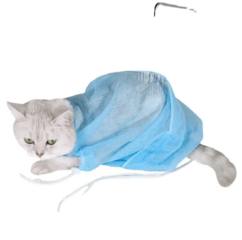 Borsa per Toelettatura Gatti in Rete Traspirante Borsa da Bagno Antigraffio per Gatti Borsa per la Cura degli Animali con Coulisse Regolabile