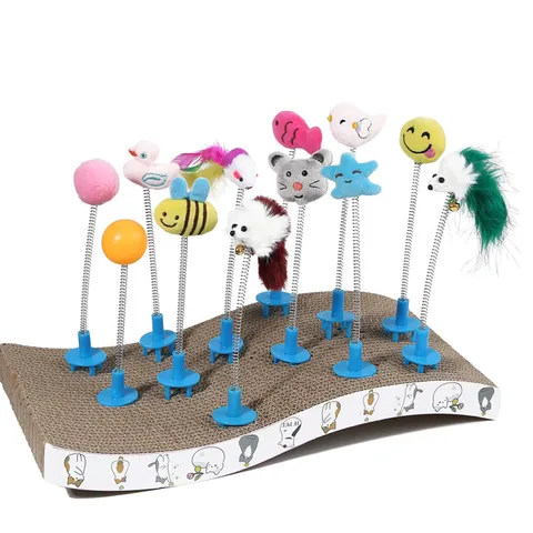 Plush Cat Spring Toy Interactive Pet Toy Cute Cartoon Animal Design Interactive Teaser Stick For Indoor Cats Play