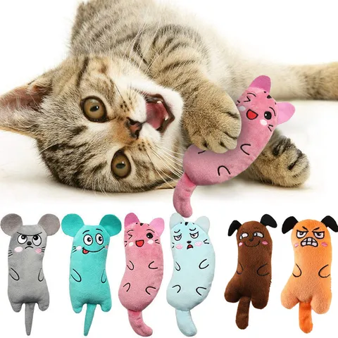 Cute Plush Cat Toy Interactive Self Play Kitten Toy With Catnip And Sound Paper Soft Stuffed Animal Pet Chewing Toy