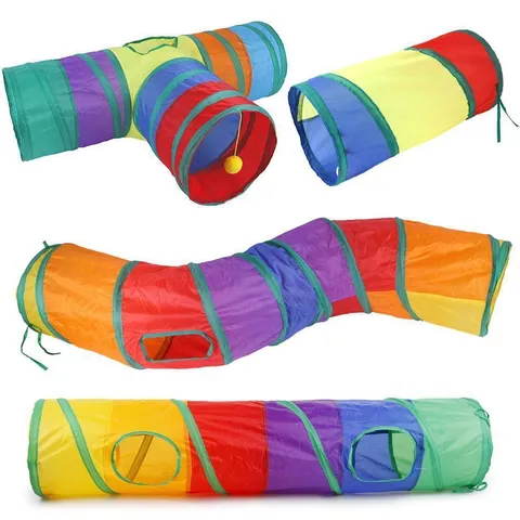 Colorful Rainbow Cat Tunnel Toy Foldable Interactive Pet Play Tube For Indoor Cats Kittens