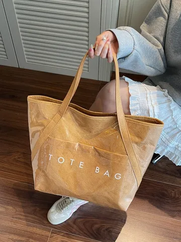 Damen Große Kapazität Tyvek PVC Transparente Tote Bag Mode Buchstabendruck Wasserdichte Jelly Bag Lässige Unterarm Handtasche