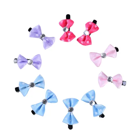 Cute Heart Rhinestone Pet Hair Clips Bowknot Dog Cat Hairpins Cute Grooming Accessories Mixed Color Style