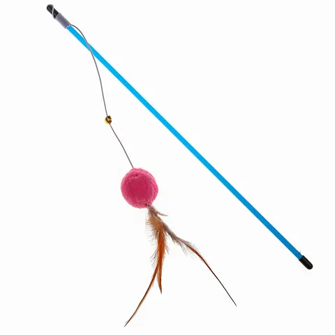 Juguete Interactivo Varita para Gatos Caña de Pescar con Pluma Cascada y Pompon Juguete Divertido de Interior para Mascotas