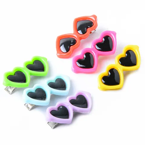 Cute Heart Sunglasses Pet Hair Clip Plastic Small Dog Cat Hair Bows Fashion Grooming Accessories Cute Puppy Hair Pins