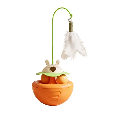Interactive Cat Tumbler Toy Cute Rabbit Self Entertainment Kitten Teaser Stick With Feather Catnip Ball Plastic Pet Supplies