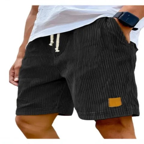 Pantalones Cortos Casuales de Pana para Hombre Retro Color Sólido Corte Recto Verano Playa Con Bolsillos y Cordón Moda