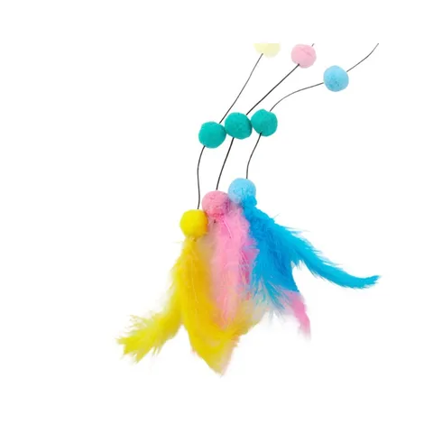 Giocattolo Interattivo Con Bacchetta Per Gatti In Legno Con Palline Pompon E Piume Colorate Divertente Giocattolo Teaser Per Gatti Forniture Per Animali