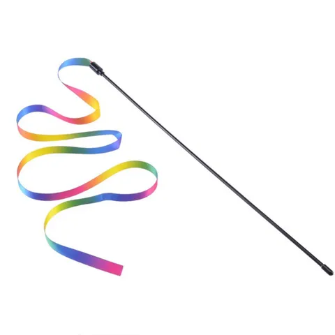 Giocattolo Bacchetta per Gatti con Nastro Arcobaleno Giocattolo Interattivo Colorato con Manico Lungo
