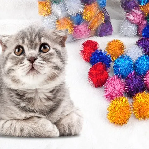 Giocattolo Interattivo per Gatti Pompon Palle di Peluche Tinsel Colorate per Animali Domestici Addestramento