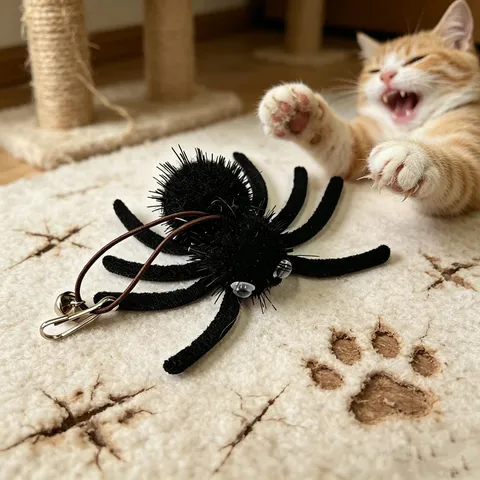 Halloween Spider Cat Toy Plush Simulation Spider Pet Interactive Toy With Bell Cute Animal Teasing Toy For Pets