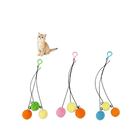 Giocattolo Appeso per Gatti Palla di Peluche Interattiva con Campanello e Gancio Sospeso Giocattolo Teaser per Gattini per Gabbia per Animali Domestici