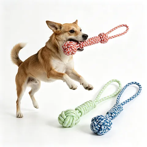 Durable Cotton Rope Dog Chew Toy Interactive Braided Teething Rope Ball For Puppy And Small Medium Dogs Pet Teeth Cleaning