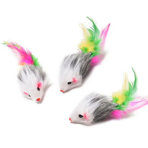 Cat Plush Feather Mouse Toy Interactive Sounding Kitten Teaser Toy Pet Playing Toy Small Animal Toy For Cats