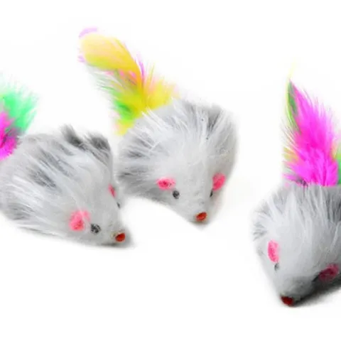 Cat Plush Feather Mouse Toy Interactive Sounding Kitten Teaser Toy Pet Playing Toy Small Animal Toy For Cats