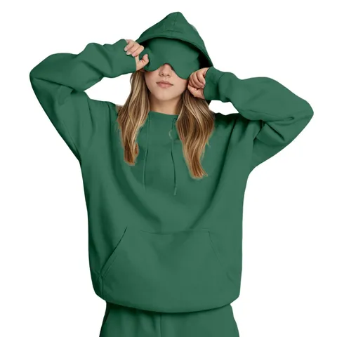 Sudadera con Capucha de Manga Larga Lisa Casual para Mujer Antifaz Integrado Invierno Cálido Pullover Holgado Top y Parte Inferior