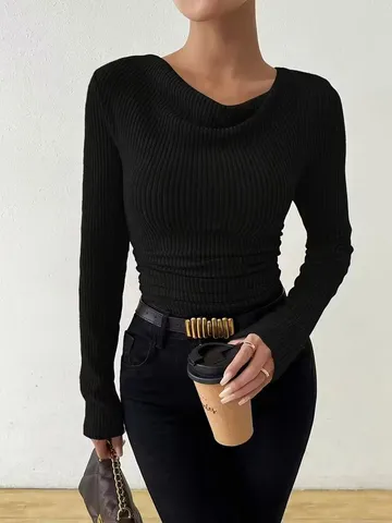 Women's Casual Solid Color Long Sleeve Turtleneck Sweater Loose Knitwear Fall Winter Basic Pullover Top