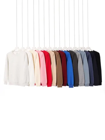 Unisex Casual Cotton Blend Round Neck Sweatshirt Basic Solid Color Loose Pullover Long Sleeve Top For Men Women Autumn Spring