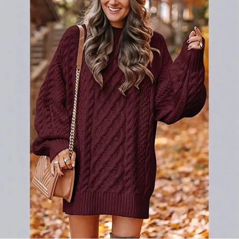 Donna Casual Collo Alto Manica Lunga Maglione Pullover Trui Maglieria Larga Tinta Unita Autunno Inverno Moda Abbigliamento