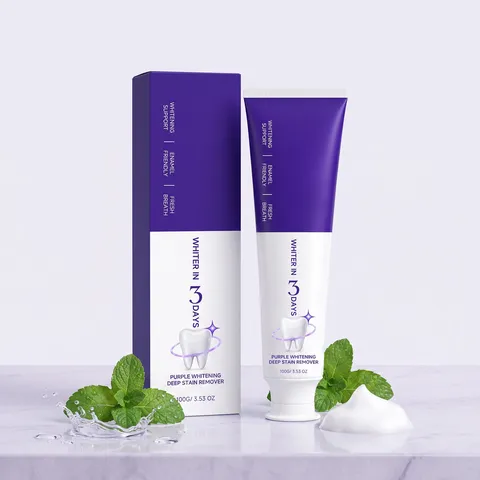 Purple Teeth Whitening Toothpaste Deep Stain Removal Gentle Cleaning Fresh Breath Oral Care Mint Flavor Tooth Paste