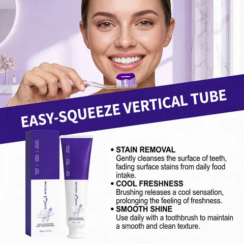 Purple Teeth Whitening Toothpaste Deep Stain Removal Gentle Cleaning Fresh Breath Oral Care Mint Flavor Tooth Paste