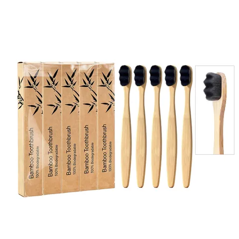 Ensemble de Brosse à Dents en Bambou Écologique Poils Souples Manche en Bois Naturel Soin Bucco-dentaire