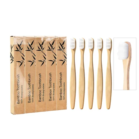 Brosse À Dents En Bambou Écologique Poils Souples Manche En Bois Brosse À Dents Manuelle Nettoyage Dentaire Pour Soin Bucco-Dentaire Quotidien