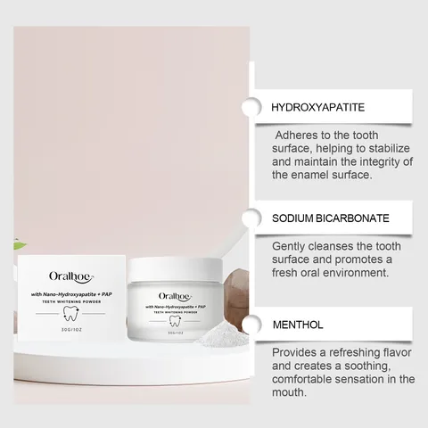 Oralhoe Teeth Whitening Powder Nano-Hydroxyapatite PAP Gentle Cleaning Tooth Care Powder Fresh Mint Breath Brightening