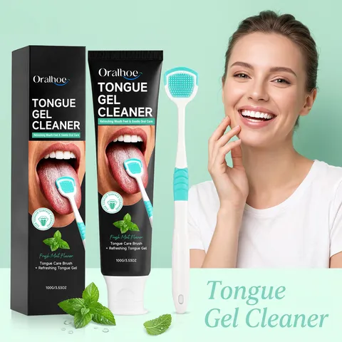 Oral Tongue Cleaner Gel Set With Scraping Brush Fresh Mint Flavor Oral Hygiene Care Tool Fresh Breath Kit