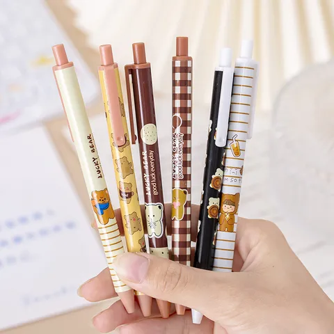 Cute Bear Retractable Gel Pen 0.5mm Black Ink Cartoon Press Writing Pen Student Stationery Gift School Supplies