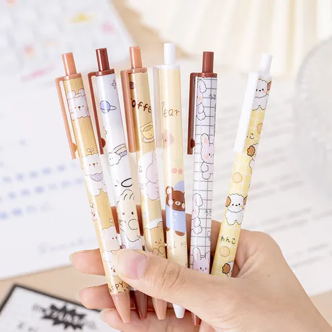 Cute Bear Retractable Gel Pen 0.5mm Black Ink Cartoon Press Writing Pen Student Stationery Gift School Supplies