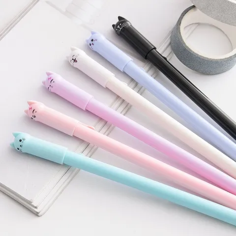 Cute Cat Gel Pen Cartoon Animal Tail Wagging Student Stationery Black Ink Signing Pen Office Writing Pen