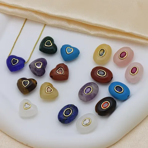 Naturstein Zirkonia Herz Oval Anhänger Gold Plattiert Kupfer Luxus Charm Für Damen DIY Schmuckherstellung Anhänger Ohne Kette