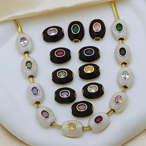 Colgante de Cobre Chapado en Oro Ovalado Gran Agujero Cuentas Distanciadoras Strass de Colores Textura Mármol para DIY Collar Pulsera Joyería Accesorios