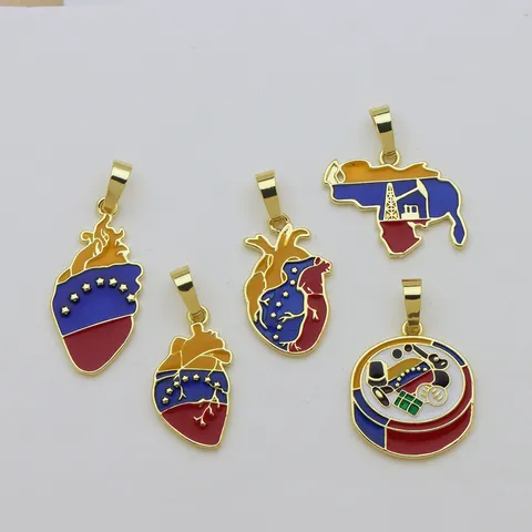 Fashion Copper Heart Map Anatomical Heart Pendant Enamel Drip Oil Colorful Venezuela Theme Jewelry Accessory For Women Men