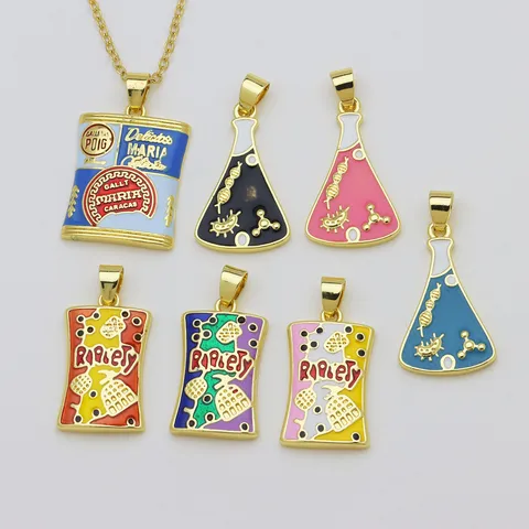 Colgante de Tendencia de Cobre Gota de Esmalte Regalo de Estudiante Joyería Mochila Colorida Frasco Letras Encanto Accesorios de Joyería Fai da Te Colgante Solo