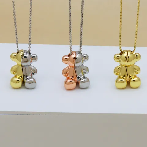 Cute Bear Pendant Copper Gold Plated Magnetic Detachable Animal Style Mixed Color Jewelry Pendant For Women Men Necklace Accessories