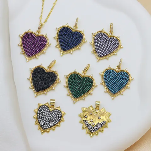 Luxury Copper Heart Pendant Charm Micro Pave Rhinestone Gold Plated Open Hoop Connector Fashion Jewelry Accessories For Necklaces DIY Making Women
