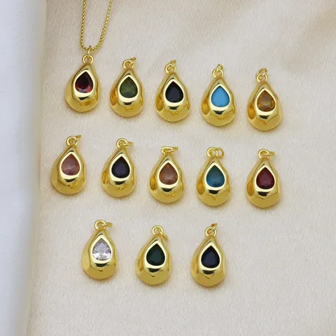 Pendentif Seul Sans Chaîne en Cuivre Plaqué Or Minimaliste Goutte d'Eau Pendentif Avec Incrusté Zirconia Colorée pour Femme Bijoux