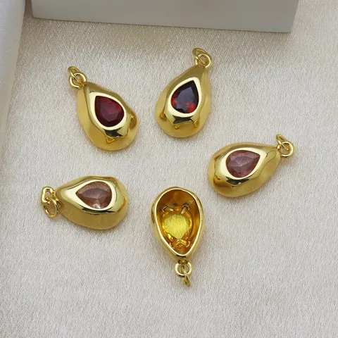 Pendentif Seul Sans Chaîne en Cuivre Plaqué Or Minimaliste Goutte d'Eau Pendentif Avec Incrusté Zirconia Colorée pour Femme Bijoux