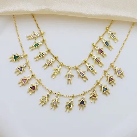 Koper 18K Vergulde Zirconia Hanger Jongen Meisje Robot Vorm Gekleurde Zirconia Ingelegde Sieraden Benodigdheden Kleine Karakter Hanger Voor Ketting