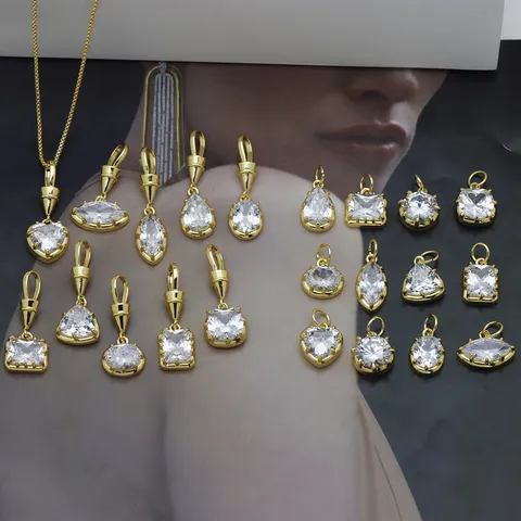 Ciondolo Solo Senza Catena Grande Zirconia Forma Cuore Quadrato Marquise Pera Rame Placcato Oro Accessorio per Collana Gioielli Fai da Te Donna