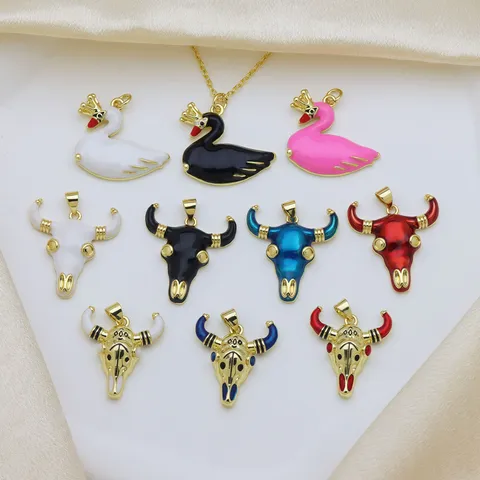 Fashion Copper 18K Gold Plated Enamel Swan Bull Head Pendant Only Without Chain Personalised Animal Style Charm Jewelry Gift For Women