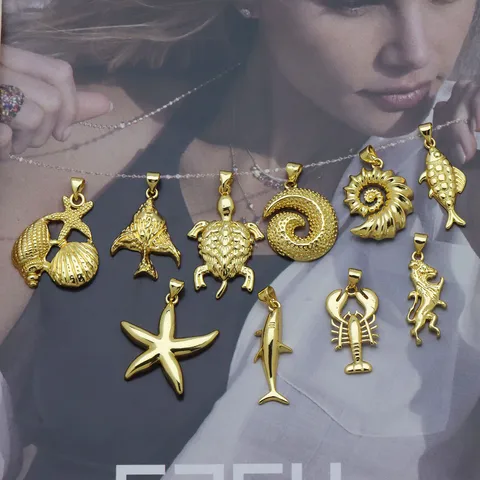 18K Gold Plated Copper Marine Life Pendants Marine Style Sea Turtle Starfish Lobster Sea Snail Charms Jewelry Making Findings Women Pendant Only