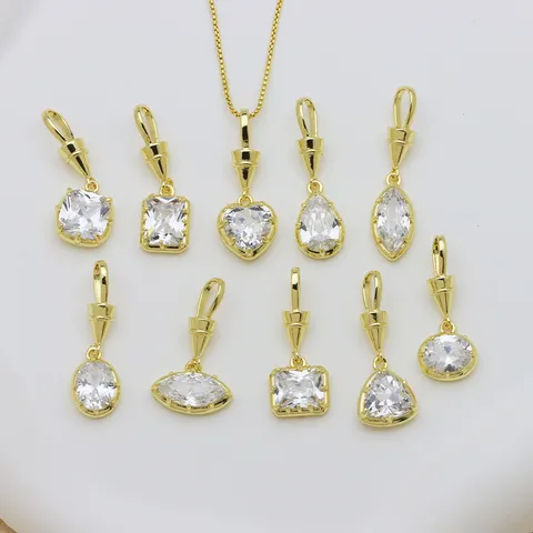Ciondolo Solo Senza Catena Grande Zirconia Forma Cuore Quadrato Marquise Pera Rame Placcato Oro Accessorio per Collana Gioielli Fai da Te Donna