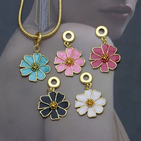 18K Gold Plated Copper Enamel Flower Shell Pendant Only For Jewelry Making DIY Fashion Floral Shell Charm Necklace Bracelet Accessories