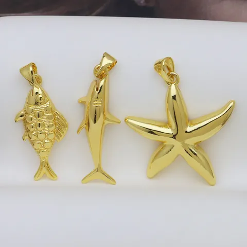 18K Gold Plated Copper Marine Life Pendants Marine Style Sea Turtle Starfish Lobster Sea Snail Charms Jewelry Making Findings Women Pendant Only