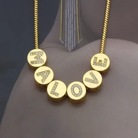 Gold Plated Zirconia Alphabet Letter Pendant Round DIY Charm For Necklace Bracelet Jewelry Making Accessory